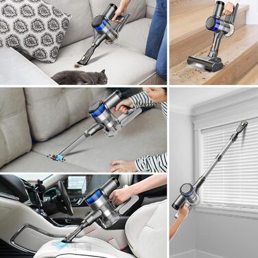 Бездротовий пилосос Dzaki Akku з потужністю 45KPa, без мішка, з дисплеєм, антизаплутана щітка, час роботи 55 хв, знімний акумулятор