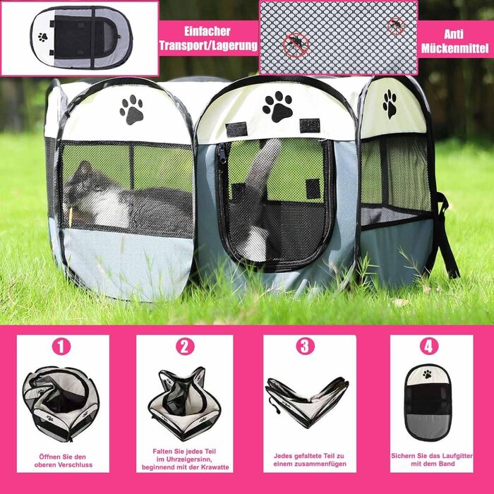 Переносний вольєр для цуценят, вольєр для собак, складаний вольєр для котів, вольєр для цуценят для дому, вольєр для собак, котів, кроликів, 74 x 74 x 43 см (Сірий)