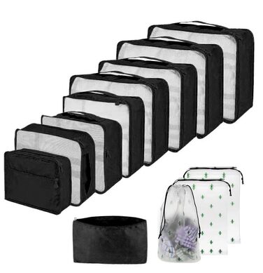 Органайзер для валізи 12 шт., комплект водонепроникних кубиків для подорожей, сімейних поїздок, зберігання вдома (Чорний, 12 шт.)