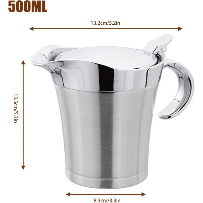 500ml Thermo Sauciere with Flip Lid, Stainless Steel Sauce Pot Double Insulated Drip-Proof Sauce Canister, Sauce Container Thermo Sauciere Gifts