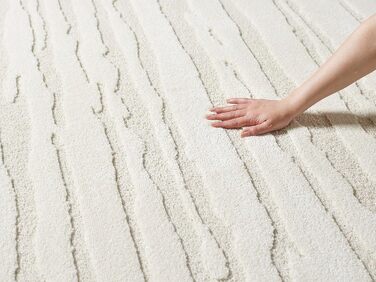 Килим Everest - сучасний коротковорсовий килим для вітальні та спальні з ефектом висоти-низькості, 3D-ефект, висока щільність ворсу та приємна м'якість, абстрактний дизайн, кремовий, 80 x 150 см