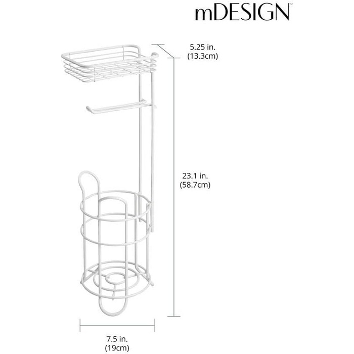 Тримач для туалетного паперу mDesign з полицею, металевий підставник для рулонів у ванну кімнату, матовий білий
