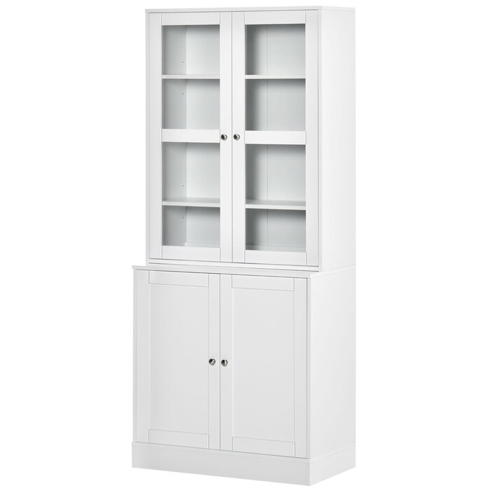 HOMCOM 178.5 cm Tall Bookshelf Display Cabinet with Glass Door, 6 Compartments, Kitchen Cabinet for Living Room, Kitchen - White | Aosom