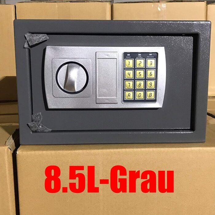 Сейф Tresor з подвійним ригелем, сталевий, з електронним замком та 2 ключами (8.5L, сірий)