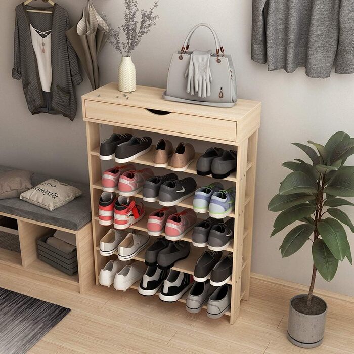 5-Tier Shoe Rack Shoe Cabinet Wood, 75 x 30 x 94.5 cm Shoe Storage Shoe Stand for Living Room, Entrance Hall, Hallway, (White Maple)
