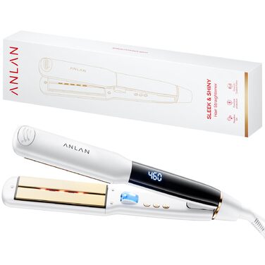 ANLAN 2-в-1 випрямляч та завивачка для волосся, професійний іонізатор, антистатичний, з червоним та інфрачервоним світлом, для гладкого та блискучого волосся, керамічне покриття 150-230°C, LCD-дисплей