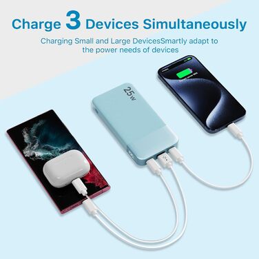 Power Bank NOBIS 10000mAh з цифровою індикацією, 25W, USB-C, блакитний