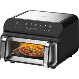 Iceagle Hot Air Fryer 10L Airfryer XXL - 2000W Hot Air Fryer with Viewing Window | Air Fryer without Oil with Digital Display, Double Heating, 8 Programs, Black