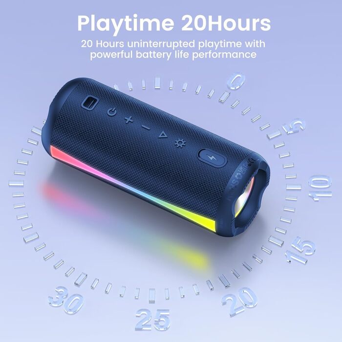 Bluetooth колонка 2026 з RGB підсвіткою, портативна, водонепроникна IPX7, для дому, саду та подорожей (Marine)