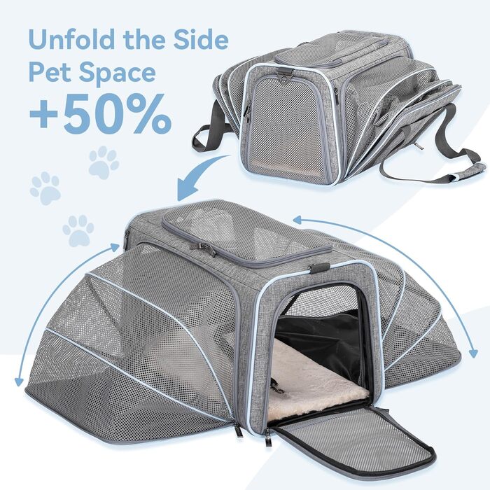 Транспортний бокс для кота/собаки Petsfit - складаний, сірий, M, з м'яким килимком