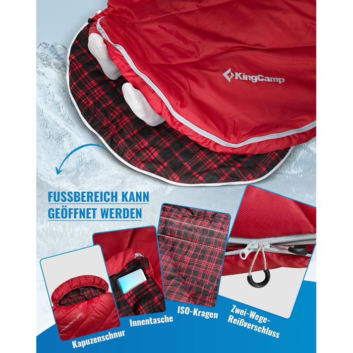 KingCamp XXL 3-Season Sleeping Bag - Oversized Adult Sleeping Bag for Camping, Backpacking, Hiking, Indoor & Outdoor Use - Thick & Warm