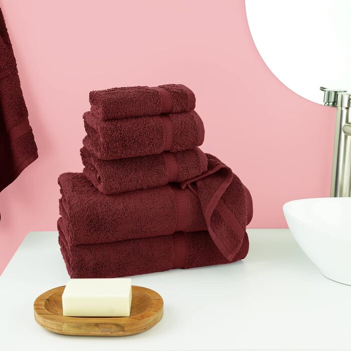 Набір рушників Chakir Turkish Linens з турецької бавовни, готельна серія, 6 предметів (2 великі, 2 середні, 2 маленькі), колір Cranberry