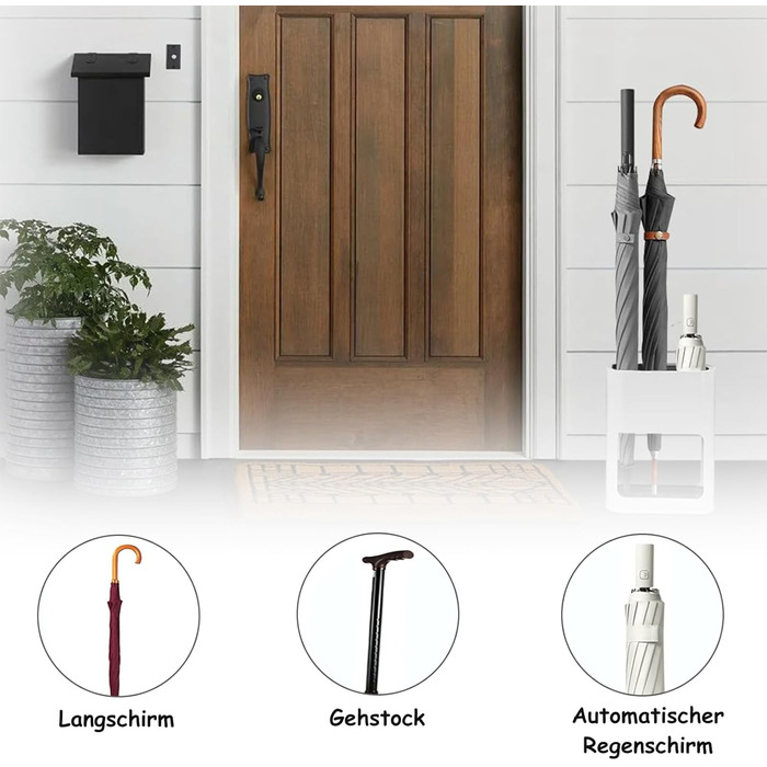 Підставка для парасольки з знімною підставкою для збору води, 22 x 9 x 28 см, 4 слоти, для дому, інтер'єру, в коридор (білий)