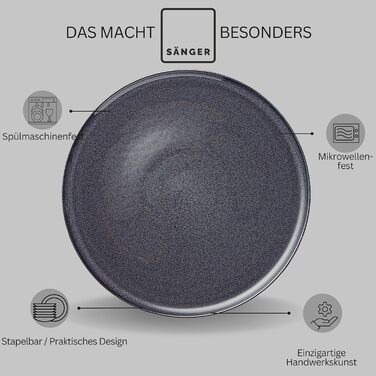 SÄNGER | Bali 24-Piece Dinner Set, Tableware Set for 8 People, Stoneware Plates, Dinnerware Set including Dinner Plates, Dessert Plates & Deep Plates, Dinner Plates, Table Service Dark Gray with Dark Grain. Bali Tableware Set 24 pcs.