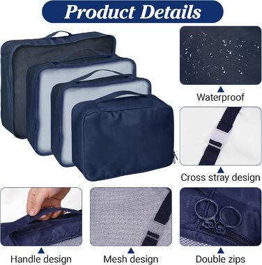 Органайзер для валізи Zorplex, набір 10 шт. (Pack Cube Set), аксесуари для подорожей, сумки для одягу, взуття та косметики (Темно-синій)