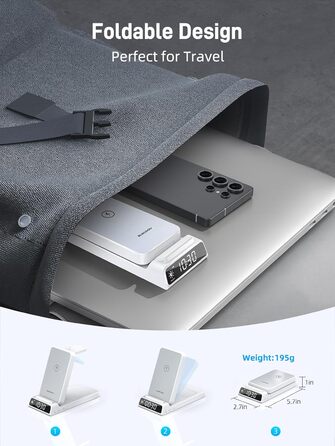 Бездротова зарядка для Samsung з годинником: станція для Galaxy S25 Ultra/S24/Z Fold 6/Flip 7/Bud, Watch, серій 8/7/6/5Pro, 3 в 1, сірий (білий)