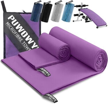 Набір рушників з мікрофібри PUWOWYE (2 шт.): великий (160x80 см) + маленький (80x40 см), швидковисихаючі, для спорту, відпочинку, подорожей