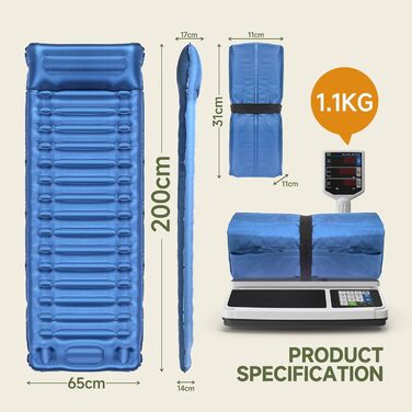 Каремат для кемпінгу Bluever самонадувний з насосом для ніг, 14 см, товстий, з подушкою. Підходить для піших прогулянок, намету, пляжу, подорожей.