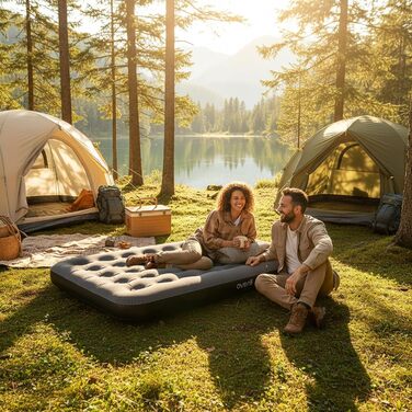 Надувний матрац Avenli для кемпінгу 1-2 особи, 191x137x22 см, сірий - гостьовий матрац з флокованою поверхнею для дому та подорожей