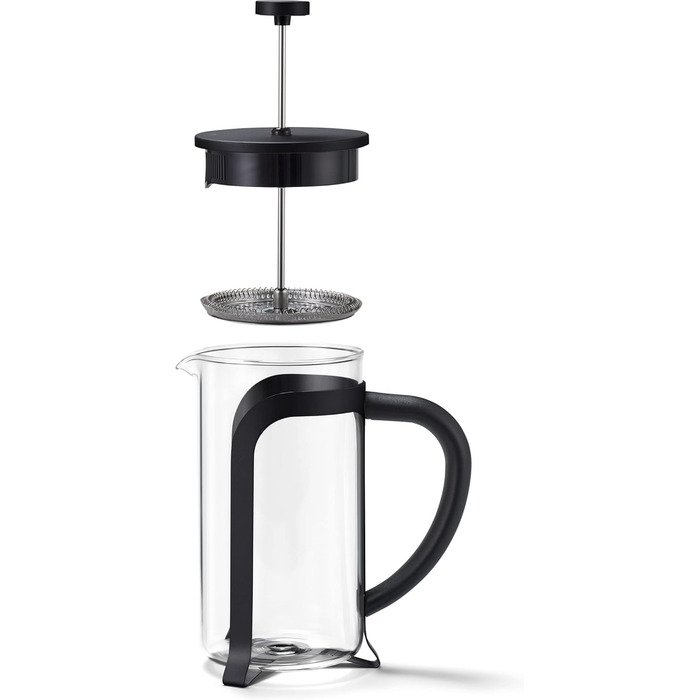 Тчибо Френч-прес для приготування кави вручну, 800 мл, з термостійкого боросилікатного скла, нержавіюча сталь, чорний