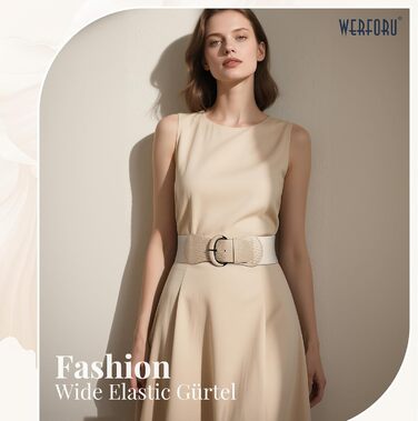 Жіночий широкий еластичний пояс WERFORU для суконь та костюмів, розмір 94-107 см (K-khaki)