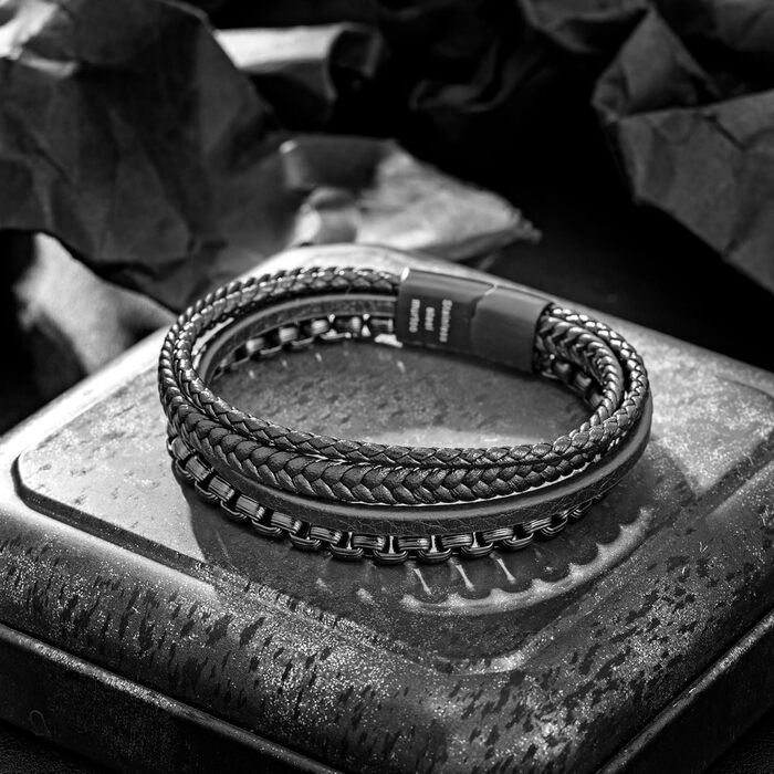 Чоловічий браслет Murtoo зі шкіри та нержавіючої сталі з магнітним застібком (20 см, чорний, коричневий)