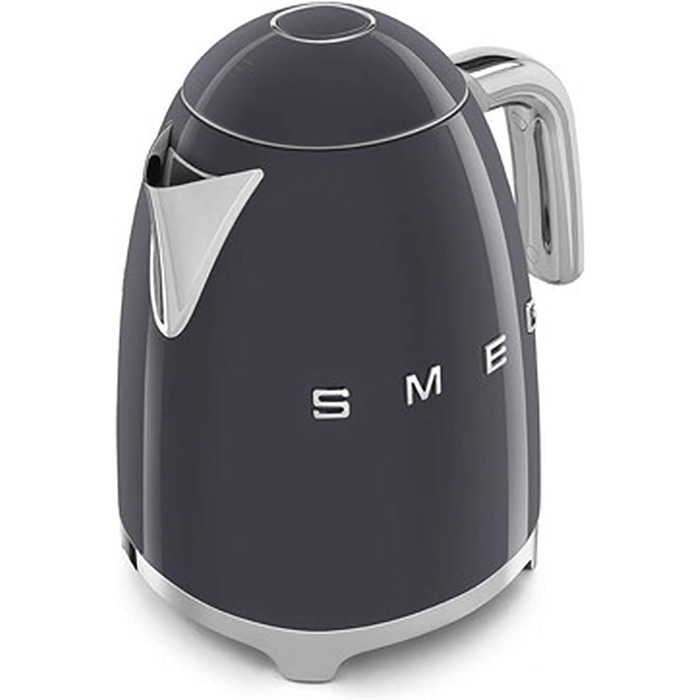 Електричний чайник Smeg KLF03PKEU 1.7L сірого кольору з нержавіючої сталі, з м'яким відкриванням кришки та фільтром від накипу
