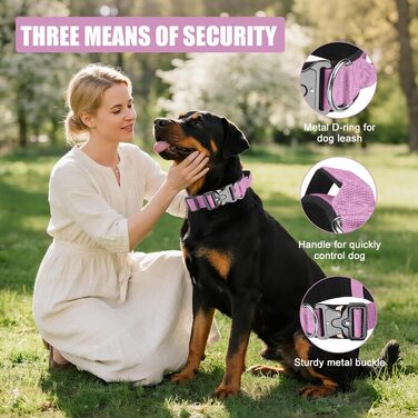 Тактичний нашийник для собак Ledeak з ручкою, регульований, широка підкладка, нашийник з металевою застібкою, навчальний нашийник для собак (фіолетовий, M)