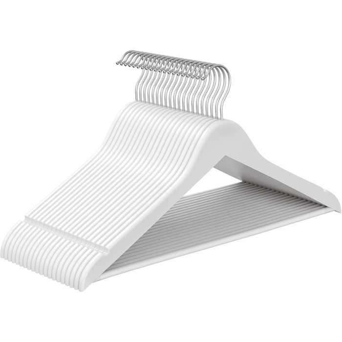 В'язки для одягу SONGMICS, набір з 20 шт., дерев'яні, тонкі, для сорочок та жакетів, з вирізами для плечей, для штанів, поворотний гачок 360°, з берези, білий, CRW0W02