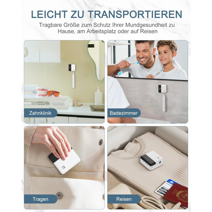 Електричний стерилізатор зубних щіток з сушкою 60°C, LED-дисплеєм, годинником, акумулятором та кріпленням на стіну без свердління. Білий+чорний