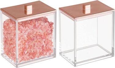 Набір ватних дисків та контейнер для ватних паличок mDesign - сучасне скло для зберігання з кришкою, аксесуар для ванної кімнати, пластик, для косметики та догляду, прозорий/рожеве золото