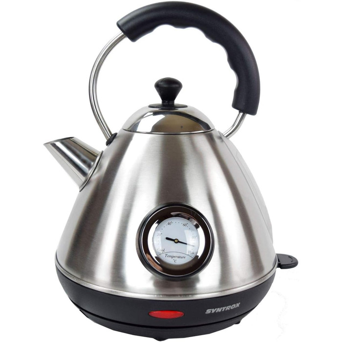 Електрочайник Syntrox Germany WK-2200W-1.7T, 2200 Вт, 1,7 л, нержавіюча сталь, бездротовий, з термометром, 360° поворот, чайник для води та чаю