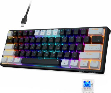 Механічна ігрова клавіатура AULA 60% з RGB-підсвічуванням, Hot-Swap, Type-C, блакитні перемикачі (чорно-сірий)