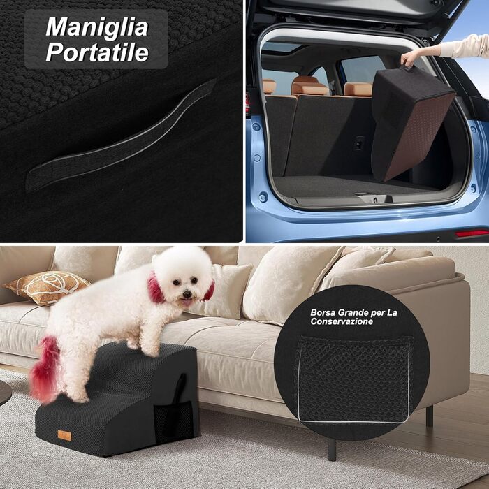 Masthome Dog Stairs for Small Dogs, 4 Steps Pet Stairs with Washable Cover, 52cm High Cat Stairs for High Beds, Dog Ramp Ladder, Detachable, Black (Dog Stairs 2 Steps - Black)