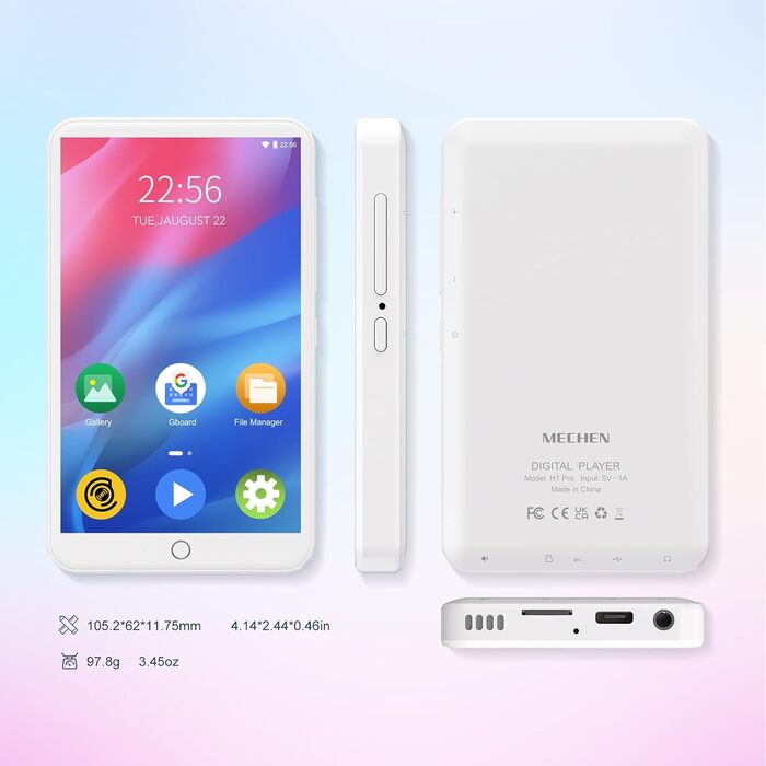 MP3-плеєр MECHEN на Android 9.0 з Wi-Fi та Bluetooth, 4-дюймовий сенсорний екран, підтримка Spotify, Amazon Music, Audible, радіо, білий колір — ідеальний для спорту, подорожей та дітей