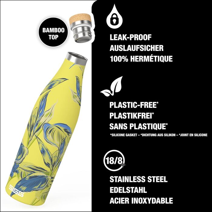 SIGG - Insulated Drinking Bottle - Meridian - Leak-Proof - Extra Slim - BPA-Free - Plastic-Free - Double-Walled 18/8 Stainless Steel - Bamboo Screw Cap - 0.5L / 0.7L (Sumatra Maki, Sumatra 0.5 L)