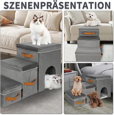 Сходинка для собак та котів Haustiertreppe, складана з місцем для відпочинку, сіра (3 сходинки, сіре гніздо)