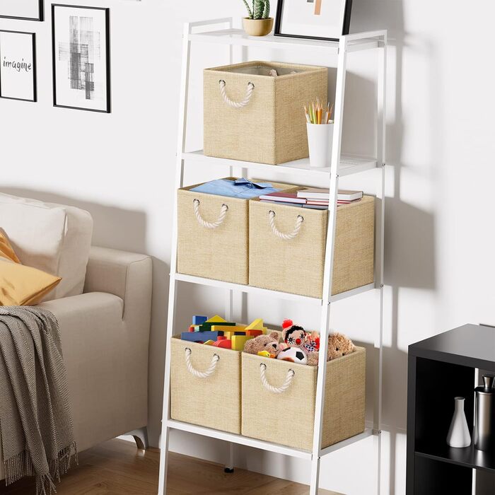 RIWNNI Storage Box Fabric 30x30 [4-Pack], Foldable Storage Box for Fabric, Ideal for Kallax Shelves, Bedroom, Kids' Room - (Beige)