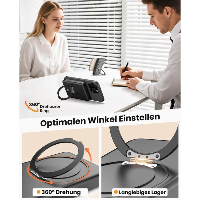 Портативний зарядний акумулятор SOARAISE 10000mAh з PD 20W, USB-C та бездротовою зарядкою, LED дисплеєм, чорний