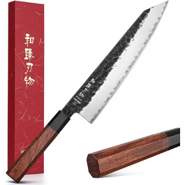 HEZHEN 21.5cm Kiritsuke Chef's Knife - 3-Layer Forged Steel, Japanese Kitchen Knife with Redwood Handle & Wooden Sheath