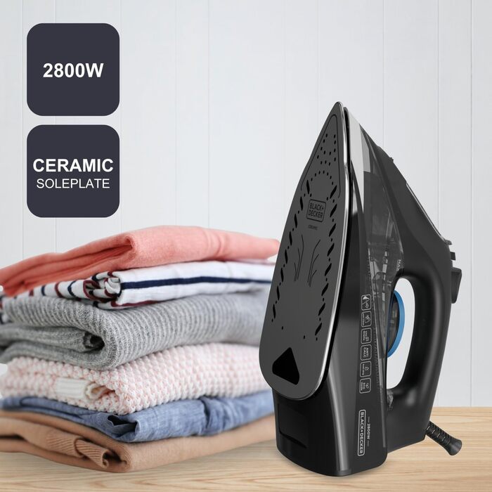 Праска Black+Decker Blau BXIR2200E з парою, 2200 Вт, пластик, 370 мл, 2600 Вт, 170 г/хв