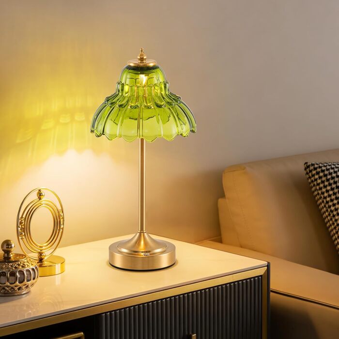 Ретро настільна лампа бездротова, акумуляторна 6000mAh, з регулюванням кольору та яскравості, портативна LED лампа для вітальні, спальні, бару (зелена)