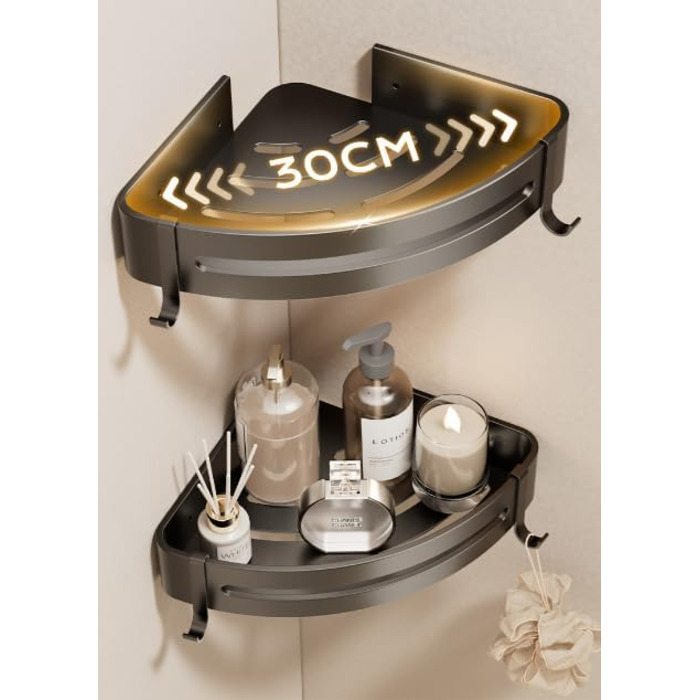 Дзеркальна поличка для душу FOLAI 30см (2 шт.) без свердління, з нержавіючої сталі, сіра