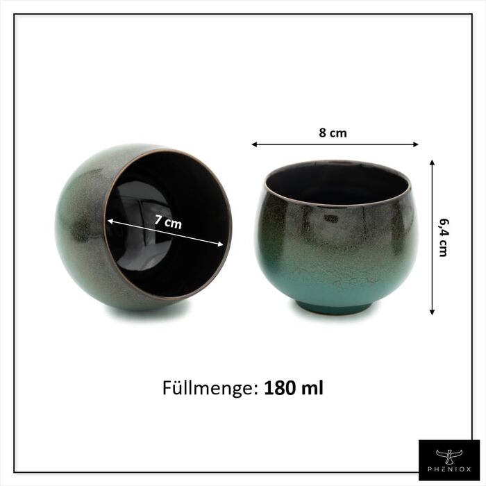 Набір чашок капучіно Jade | 4 шт. | 180 мл | Якісні чашки з кераміки без ручки | Для еспресо, капучіно, мокко та чаю | Сучасний дизайн, подарунок