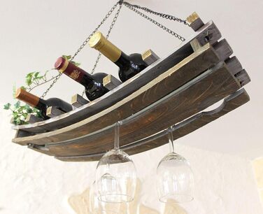 DanDiBo Wine Rack 5089 Ceiling Shelf made of Wood 65 cm Hanging Shelf Bottle Holder Bottle Shelf with Glass Holder Blanket