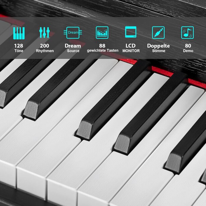 Електронне піаніно MUSTAR 88 клавіш з табуретом, цифрове піаніно, чорне, USB/MIDI, для початківців