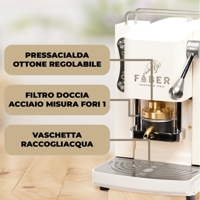 Кавова машина FABER Pro Mini Deluxe для ESE-подушечок 44 мм, хром, латунний прес, Pure White