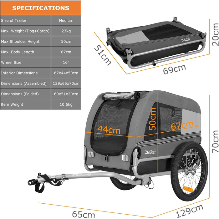 Tiggo VS Pets M: Фаркоп для собак, велосипедний причіп для собак, сірий