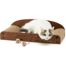 Cat Scratch Board, 66CM Durable Scratch Cardboard and Felt, Large Lounger, 2 Reversible Cat Scratch Pads for Cats, Recyclable Cardboard Cat Bed with Bell Ball Toy, Caramel Color (Medium Size)