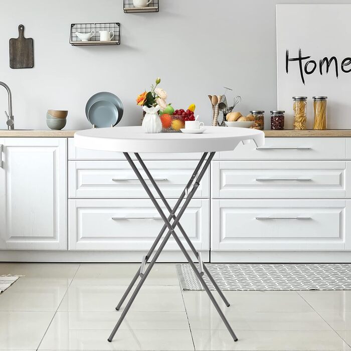 Складний стіл HollyHOME квадратний 87 см для кемпінгу, саду, балкону, кухні, BBQ, вечірок - білий